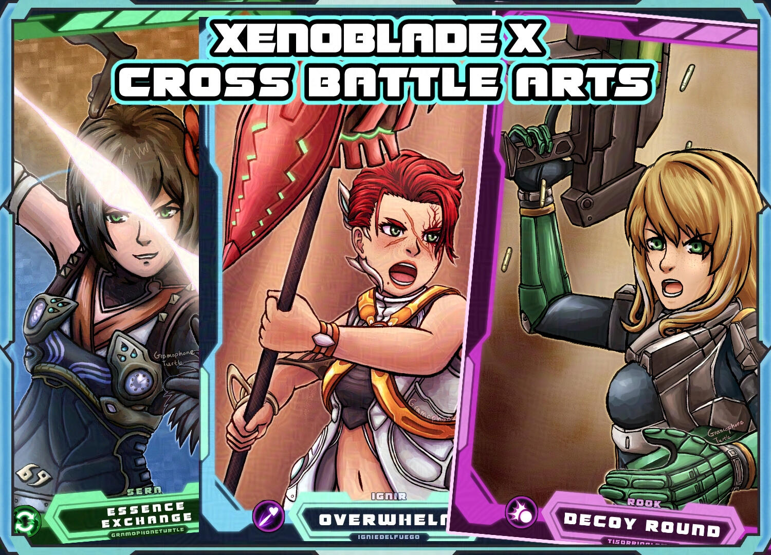 Xenoblade X Cross Battle Art Two Crosses showing off two XCX battle Arts: Essence Exchange and Decoy Round