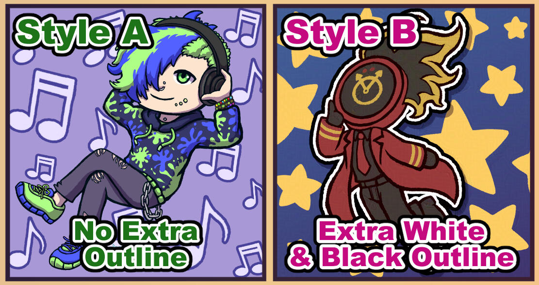 Chibi Styles No Extra outline and Extra White and Black Outline